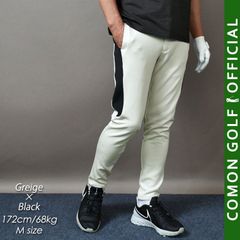 新品【COMONGOLF/コモンゴルフ】ストレッチポンチアンクル丈テーパードゴルフパンツ/グレージュ×ブラック(CG-21022ST)ゴルフウェア 春秋 ロングパンツ ズボン ウエストゴム M L XL XXL XXXL LL 3L 4L 2XL 3XL