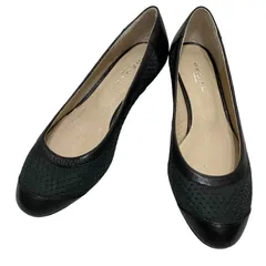 【極美品】リーガル (22) パンプス アーモンドトゥ ローヒール パンチング 切り返し 本革 レザー 希少デザイン