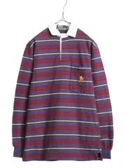 【お得なクーポン配布中!】 90s USA製 ポロ ラルフローレン ボーダー 長袖 ラガーシャツ メンズ S / オールド POLO 長袖シャツ ラグビー ヘビーウェイト ポケット付き