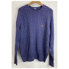 POLO by RALPH LAUREN　セーター　ニット　トップス　Uネック　コットン　無地　ケーブル編み　ワンポイント　エンブレム　刺しゅう　古着
