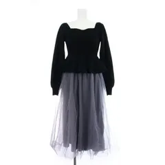 ナチュラルビューティーベーシック NATURAL BEAUTY BASIC 24AW ペプラムチュールニットワンピース 0174247950 ドッキングワンピース フレア ロング マキシ 長袖 PS 黒 チャコール /KU