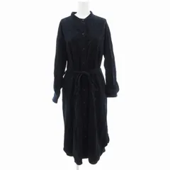 ナノユニバース nano universe 美品 コーデュロイシャツワンピース バンドカラー 長袖 マキシ ロング L 紺 ネイビー /OU