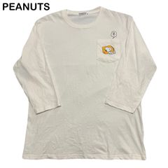 PEANUTS キャラクター スヌーピー チャーリーブラウン 胸ポケット ワンポイント 白 7分袖 Tシャツ LLサイズ