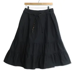 【美品】ピンクハウス★デニム調ティアードスカート　タックデザイン　ウエストリボン付き　サイズL　黒系　z12722