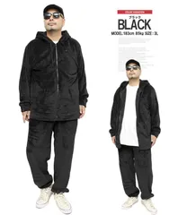 【新品】 【M～5L ブラック】 セットアップ メンズ 大きいサイズ 裏起毛スウェット上下 4l もこもこ ボア フリース セットアップ 上下 パーカー ルームウェア スウェット 部屋着