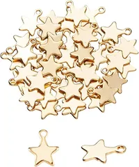 UNICRAFTALE 50個 10mm 304ステンレススチール製スタートチャーム 星空シリーズペンダント 五芒星チャーム 可愛い ゴールデン メタルチャーム( ゴールデン-50個,  五芒星)