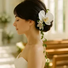 【ヘアアクセサリー】 ブライダル 結婚式 胡蝶蘭 ウエディング 前撮り 花嫁  ヘッドドレス 髪飾り 葉っぱ 花 ボタニカル 成人式 フェイクグリーン 造花 フラワー
