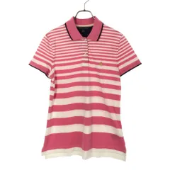 サンヨンロクブルックスブラザーズ ボーダー 半袖 ポロシャツ M ピンク×ホワイト 346 BROOKS BROTHERS 鹿の子 レディース 古着 【240525】