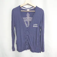 ◇ ⊇ RODEO CROWNS ロデオクラウンズ 胸元に英字 バックにロゴマーク 長袖 カーディガン サイズ2 ブルー レディース E  【1409240059585】