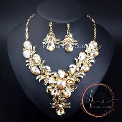 New シャンパン・スパークル・ガラ ゴールド ネックレス ピアス セット イベント 発表会 ブライダル 式典 舞台衣装アクセサリー ダンス アクセサリー パーティー