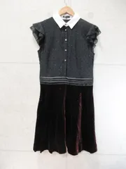 LOVELESS ラブレス 切り替えワンピース ノースリーブ ひざ丈 シフォン ベロア ドット柄 ブラック ボルドー 36サイズ  62J39-610-09