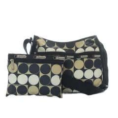 レスポートサック LesportSAC ショルダーバッグ ナイロン 総柄 丸 ドット ポーチ付 黒 ブラック 茶色 白 ホワイト /RI ■OS