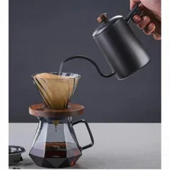 400ML コーヒードリッパー ドリップ器具サーバーセット 木製ホルダー 耐熱ガラスのサムネイル