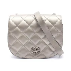 シャネル CHANEL ショルダーバッグ シルバー レザー マトラッセ チェーンショルダー レディース Used A