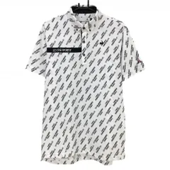 【超美品】ルコックゴルフ 半袖ポロシャツ 白×ネイビー ロゴ総柄 吸汗速乾 メンズ 3L ゴルフウェア 2024年モデル le coq sportif