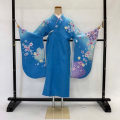 二尺袖 単品 卒業式着物 水色 裄68.5cm Lサイズ  袴用着物 化繊 中古 4529
