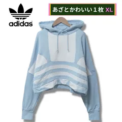 アディダス オリジナルス クロップド丈 パーカー XL相当 ブルー 00s adidas ORIGINALS 水色 ストリート Y2K オーバーサイズ ビッグシルエット ゆるだぼ 袖 ロゴ 刺繍 トレフォイルマーク クロップド クロップ 古着 J814
