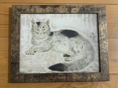 熊谷守一 仔猫 油彩画 肉筆保証 肉筆サイン 模写 F3サイズ 額装済み