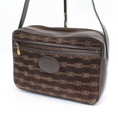 IS568)CELINE セリーヌ トリオンフ スウェード  ロゴ総柄 マカダム柄 ショルダーバッグ 茶