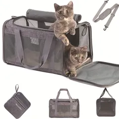 折りたたみ式 猫 キャリーバッグ 4way ショルダー 猫用 小型犬 うさぎ用 通気性 車載 ドライブ 旅行 通院 ペットバッグ マット付き 飛び出し防止リード