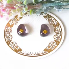 no.107 　レジン　小石型　大人パープル　ぷっくり　ピアス　レジン　ハンドメイド