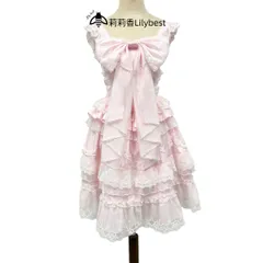 ロリータ風 前胸大きめロングリボン付き レース縁取り パールチェーン装飾 ドレス用アクセサリー DIY  結び