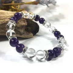 水晶&アメジスト　パワーストーン ブレスレット 天然石 (シルバー) 8mm レディース  ●