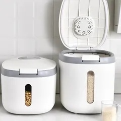 防虫防湿米箱穀物密封瓶キッチン容器5/10kgバケツナノ収納ペット犬フードボックス蓋付き