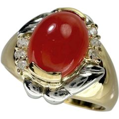 12号 サンゴ/珊瑚 ダイヤモンド 計0.07ct リング・指輪 K18ゴールド 18金 /Pt900プラチナ 6.8g レディース 【中古】【真子質店】【NN】