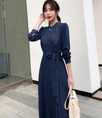 ワンピース 長袖  プリーツ プリーツワンピース レディース 春 夏 秋 冬 ロング マキシ ロングワンピース マキシワンピース シャーリング 綺麗 大きいサイズ きれいめ おしゃれ シフォン 通勤 入園式 卒業式 gege13