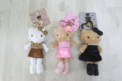 タグ付き ハローキティ スタイルアップ マスコット キーホルダー 3点 足長キティ ピンク ヒョウ柄 ブラック