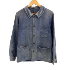 ヴィンテージ vintage 30's 30年代  Le Tirailleur EURO フレンチワーク モールスキン Vポケット カバーオール ユーロ古着  - ジャケット ネイビー 101MT-4174