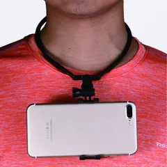 ペンダント式 3-5.5インチ携帯汎用スタンド ハンズフリー 自撮りツール スマホホルダー 携帯便利 アウトドアに最適 【E-COAST】首掛けスマホスタンド (ブラック)