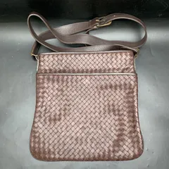 P454 ESTINE エスティーヌ 本革 ダークブラウン レザー編込み メッシュショルダーバッグ ブラウン チェック 斜め掛け クロスボディ