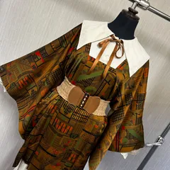 和洋折衷コーデセット｜レトロ建物柄羽織×丸襟リボンワンピ×コルセット風ベルト（着物コーデ カフェファッション 大正ロマン風）3点セット