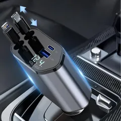 車用急速充電器 シガーソケット 4in1 車用充電器 4ポート同時充電 180度角度調整可能 LEDデジタル表示 Type-C充電 全車種対応 全スマホ対応 iPhone Android タブレット カーチャージャー 車載用充電器 車用品 usb-c