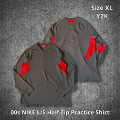 00s NIKE L/S Half Zip Practice Shirt ナイキ ハーフジッププラクティスシャツ 長袖 グレー レッド XLサイズ メッシュ 切替 Y2K テックウェア サイバー ストリート スポーツ