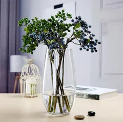Maleielam®花瓶 ガラス,透明,高さ30cm,おしゃれ花器,リビング、寝