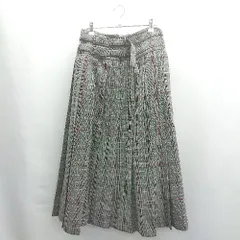 ◇ Θ NOUNLESS チェック柄 ベルト付き 膝下丈 プリーツ スカート サイズ2 グレー レッド レディース E  【1502180065811】