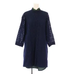 サカイラック sacai luck ワンピース ひざ丈 長袖 スタンドカラー 刺繍 2 紺 ネイビー 緑 グリーン /BBのサムネイル