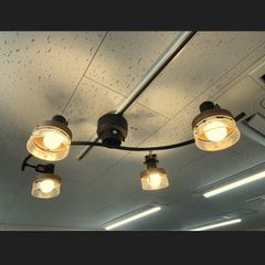 4灯シーリングライト【中古】展示品 動作保証 Ampoule AMP51095 バータイプ 天然木 デザインガラス selte シェルテ ブラウン リモコンなし/513337