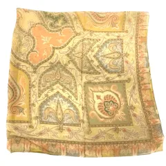 エトロ ETRO スカーフ ストール シルク ペイズリー 総柄 大判 黄 イエロー マルチカラー