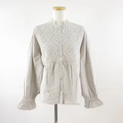 サマンサモスモス SM2 胸元カットワーク刺繍ブラウス シャツ 長袖 グレー F *T376