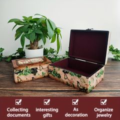 バタフライモチーフとアンティークロック付きヴィンテージフローラル木製ジュエリーボックス – ポータブルヨーロピアンスタイルのリングとネックレス用オーガナイザー、女性への完璧なクリスマスギフト、ジュエリーギフトボックス、ジュエリーチェスト