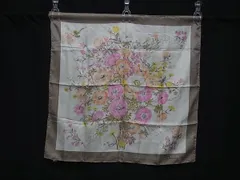 ■美品■ ChristianDior ディオール シルク100% フラワー 花柄 ストール スカーフ ショール グレー系×マルチカラー DK3759