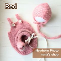 赤♪透かし編みヘビ帽子&ロンパース&あみぐるみ 巳年ニューボーンフォト衣装　へび