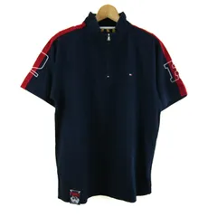 トミーヒルフィガー ポロシャツ トップス 半袖 ハーフジップ ゴルフウエア メンズ L/Gサイズ 紺×赤 TOMMY HILFIGER 【中古】