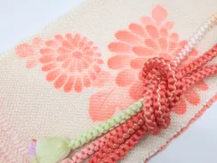 【一輝堂】【着物】和装小物　帯締め帯揚げセット　振袖用　総絞り　丸組　花柄　ラメ糸　変わり房　25w03-3404