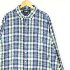 旧タグ 90's ラルフローレン 長袖フランネルシャツ メンズUS-2XLサイズ チェック柄 ネイビー系 tn-1138n