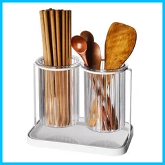 【人気商品】Umlaca 箸立て おしゃれ 箸水切り 箸 フォーク 水切り キッチン箸立て ツール立て キッチン カトラリー スタンド 箸収納管 プラスチック製 キッチン用品 (箸立て-ダブル)